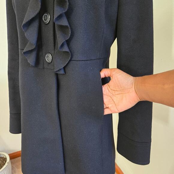 J.Crew Coat Womens 2 Black Wool Ruffle Collar Coquette Avante Garde Whimsigoth - Picture 6 of 11